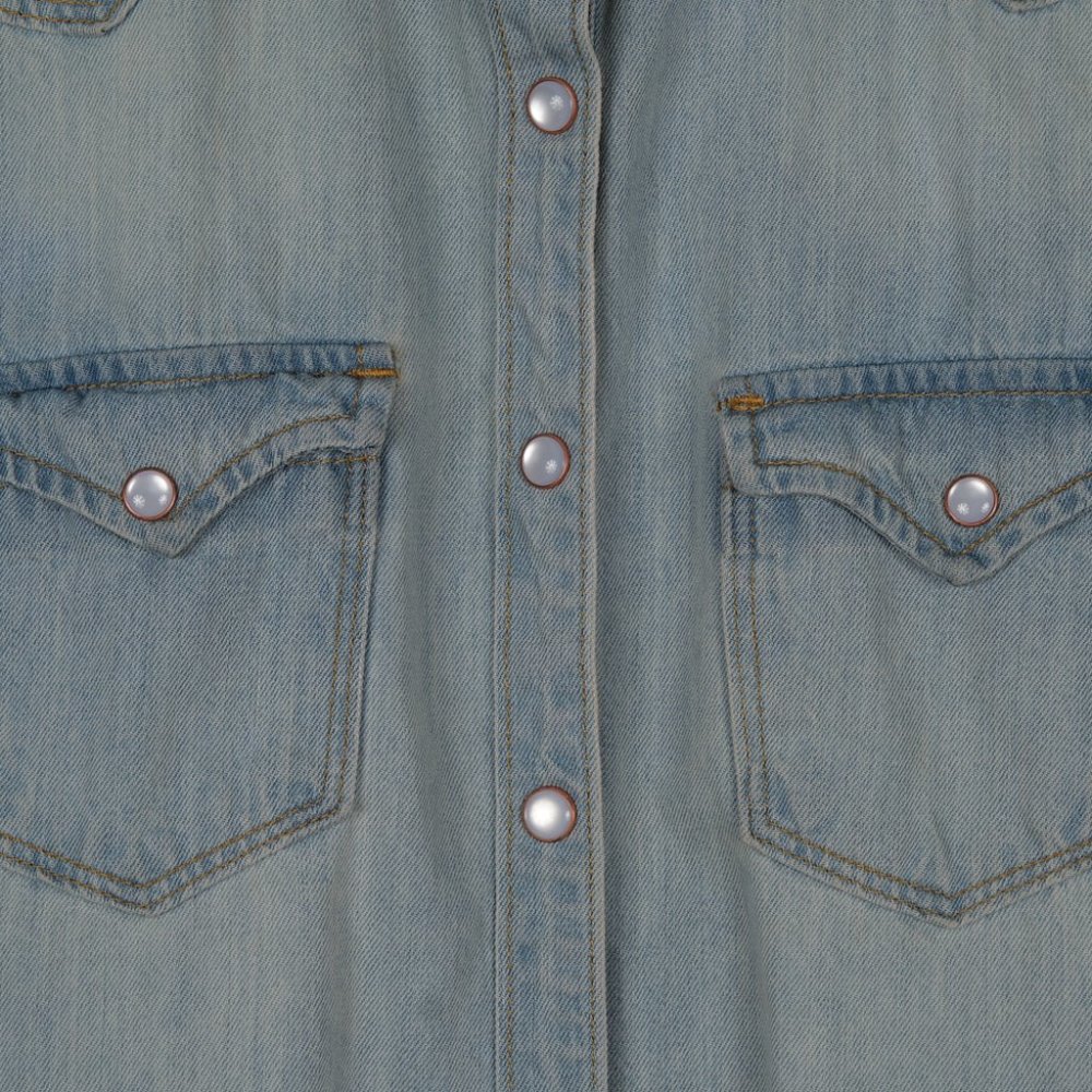 MNG Mango Distressed Light Denim Pearl Snap Button Down XS - Picture 7 of 7